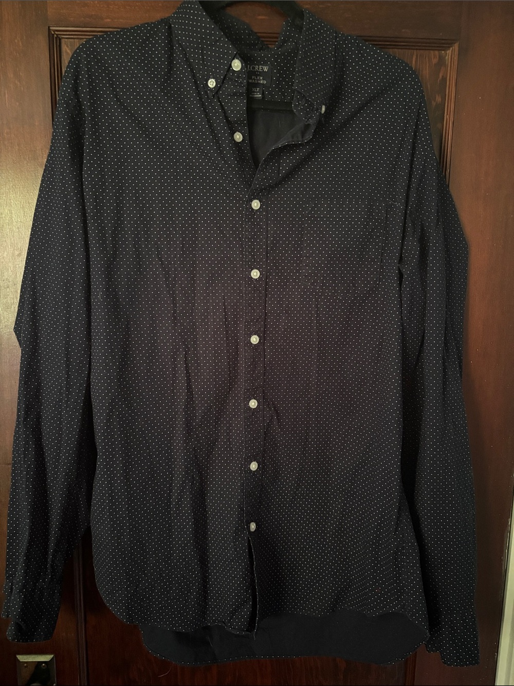 J. Crew Navy Shirt with White Microdots